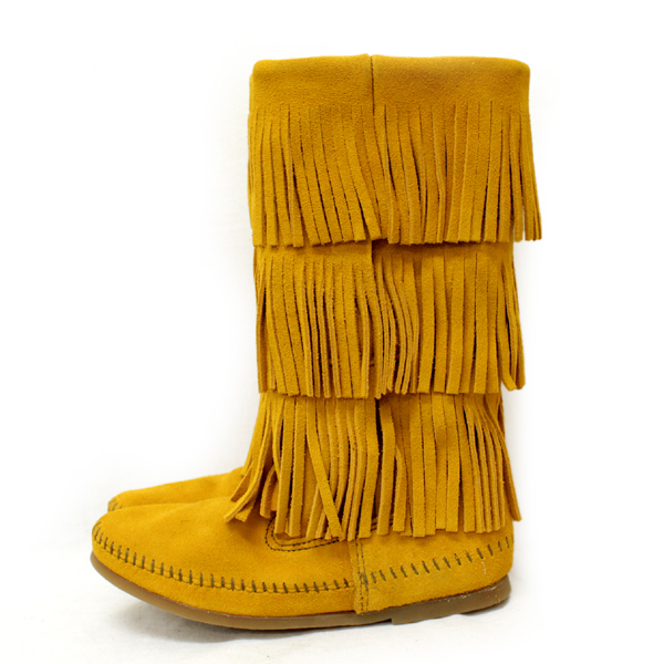 正規取扱店 MINNETONKA(ミネトンカ)Calf Hi 3-Layer Fringe Boot(カーフハイ3レイヤーフリンジブーツ)#1634F MUSTARD レディース MT085