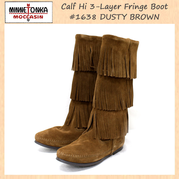 正規取扱店 MINNETONKA(ミネトンカ)Calf Hi 3-Layer Fringe Boot(カーフハイ3レイヤーフリンジブーツ)#1638 DUSTYBROWN レディース MT054