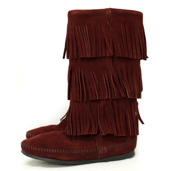 正規取扱店 MINNETONKA(ミネトンカ)Calf Hi 3-Layer Fringe Boot(カーフハイ3レイヤーフリンジブーツ)#1638F WINE レディース MT086