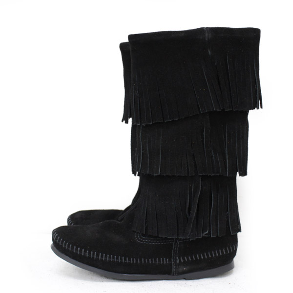 正規取扱店 MINNETONKA(ミネトンカ)Calf Hi 3-Layer Fringe Boot(カーフハイ3レイヤーフリンジブーツ)#1639 BLACK レディース MT055