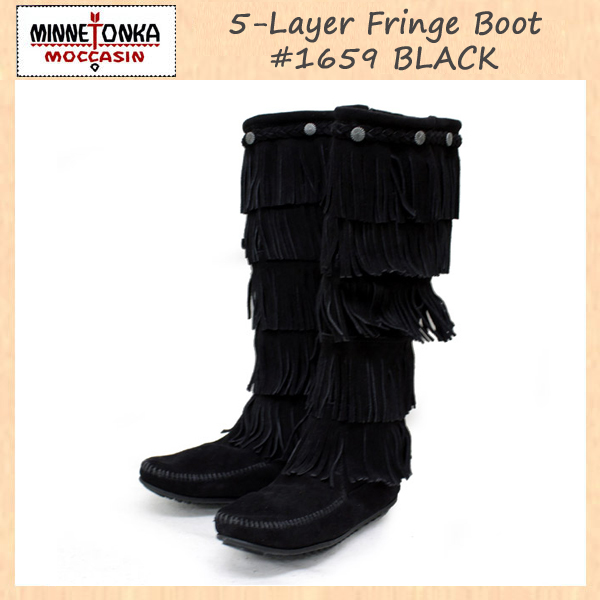 正規取扱店 MINNETONKA(ミネトンカ)5-Layer Fringe Boot(5レイヤーフリンジブーツ)#1659 BLACK レディース MT058