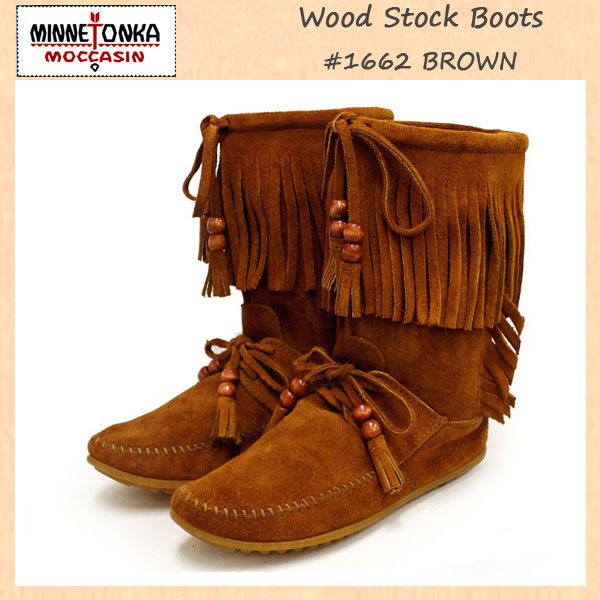 正規取扱店 MINNETONKA(ミネトンカ)Wood Stock Fringe(ウッドストックフリンジ)#1662 BROWN SUEDE レディース MT180