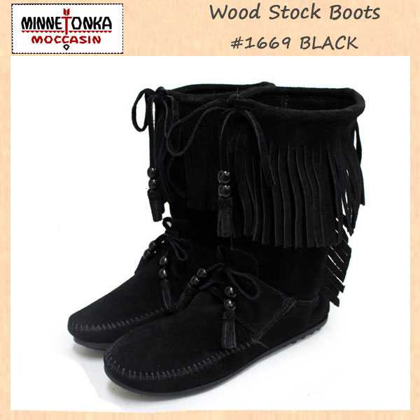 正規取扱店 MINNETONKA(ミネトンカ)Wood Stock Fringe(ウッドストックフリンジ)#1669 BLACK SUEDE レディース MT181