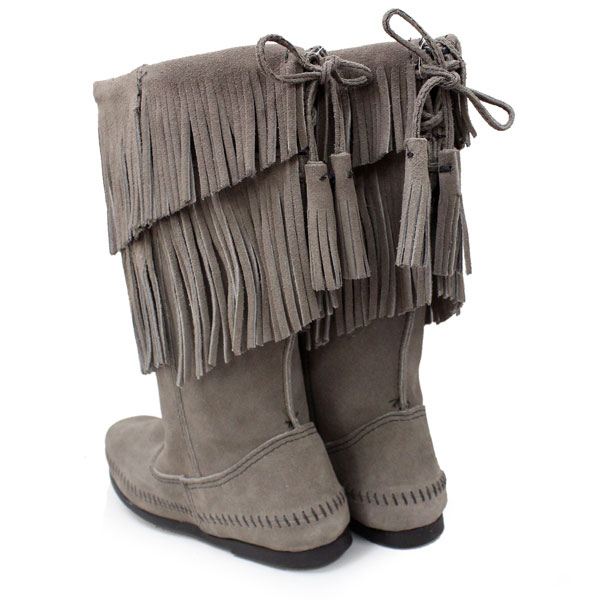正規取扱店 MINNETONKA(ミネトンカ)Calf Hi 2-Layer Fringe Boot(カーフハイ2レイヤーフリンジブーツ)#1681T GRAYSUEDE レディース MT175