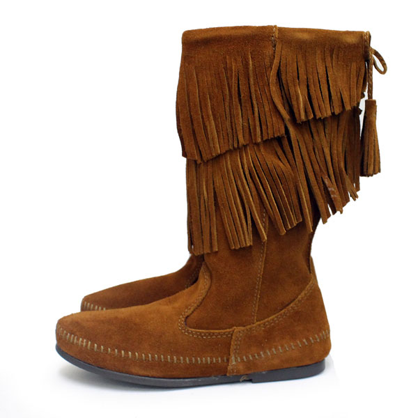 正規取扱店 MINNETONKA(ミネトンカ)Calf Hi 2-Layer Fringe Boot(カーフハイ2レイヤーフリンジブーツ)#1682 BROWNSUEDE レディース MT176