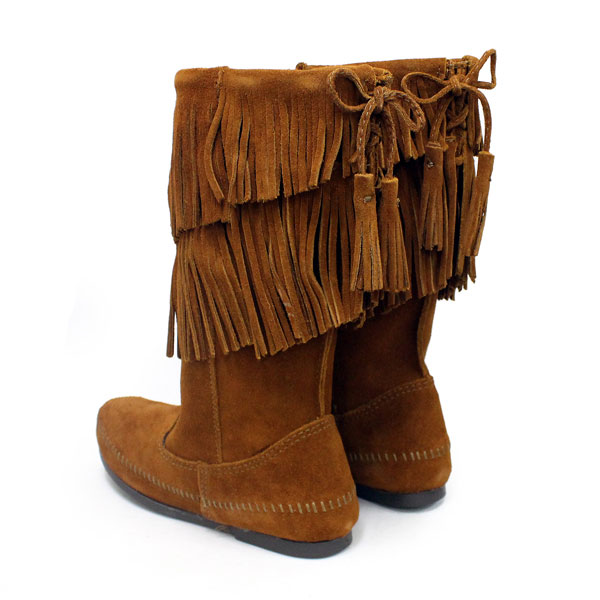 正規取扱店 MINNETONKA(ミネトンカ)Calf Hi 2-Layer Fringe Boot(カーフハイ2レイヤーフリンジブーツ)#1682 BROWNSUEDE レディース MT176