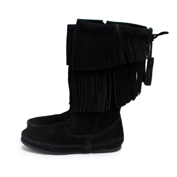 正規取扱店 MINNETONKA(ミネトンカ)Calf Hi 2-Layer Fringe(カーフハイ2レイヤーフリンジ)#1689 BLACK SUEDE レディース MT178