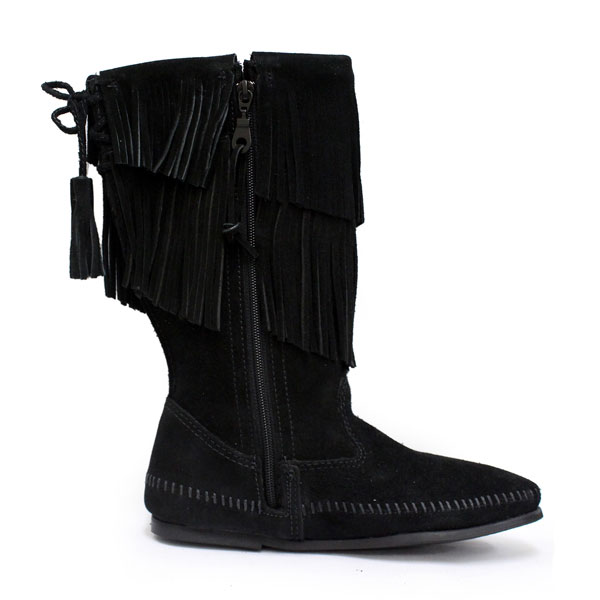 正規取扱店 MINNETONKA(ミネトンカ)Calf Hi 2-Layer Fringe(カーフハイ2レイヤーフリンジ)#1689 BLACK SUEDE レディース MT178