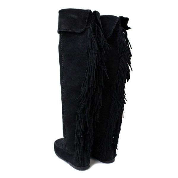 正規取扱店 MINNETONKA(ミネトンカ) Over The Knee Fringe Boots(オーバーニーフリンジブーツ) #1690 BLACK レディース MT226