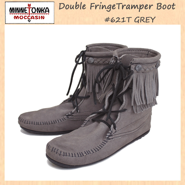 正規取扱店 MINNETONKA(ミネトンカ)Double FringeTramper Boot(ダブルフリンジ トランパーブーツ)#621T GREY レディース MT021