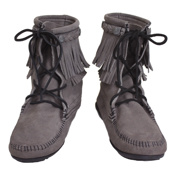 正規取扱店 MINNETONKA(ミネトンカ)Double FringeTramper Boot(ダブルフリンジ トランパーブーツ)#621T GREY レディース MT021