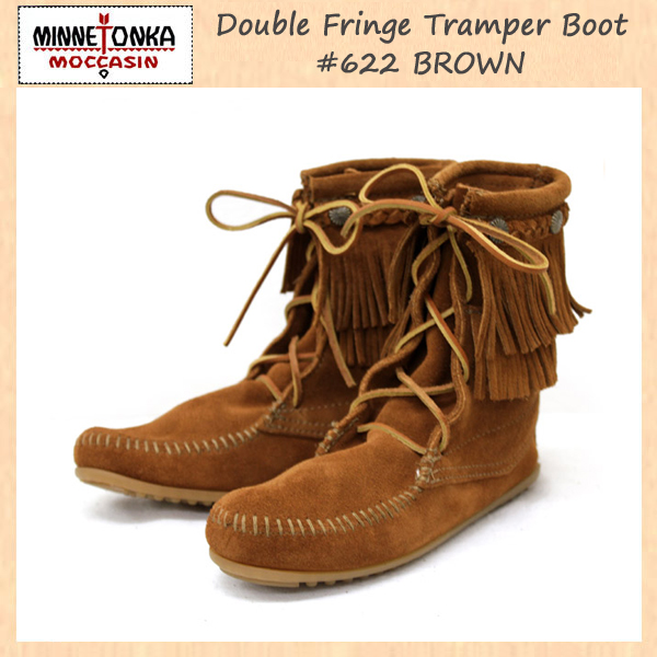 正規取扱店 MINNETONKA(ミネトンカ)Double FringeTramper Boot(ダブルフリンジ トランパーブーツ)#622 BROWN レディース MT048