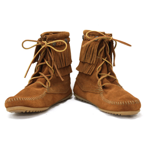 正規取扱店 MINNETONKA(ミネトンカ)Double FringeTramper Boot(ダブルフリンジ トランパーブーツ)#622 BROWN レディース MT048