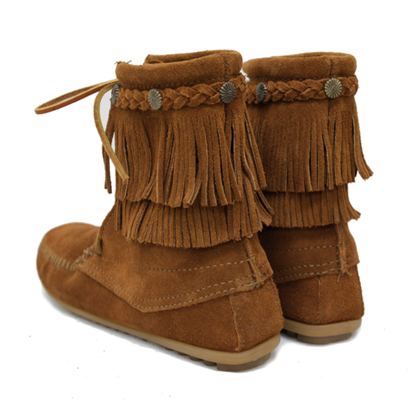 正規取扱店 MINNETONKA(ミネトンカ)Double FringeTramper Boot(ダブルフリンジ トランパーブーツ)#622 BROWN レディース MT048