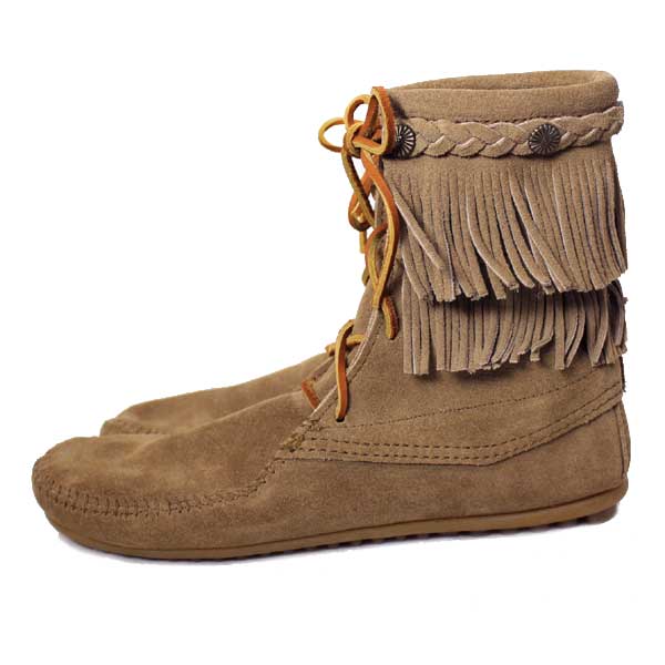 正規取扱店 MINNETONKA(ミネトンカ)Double FringeTramper Boot(ダブルフリンジ トランパーブーツ)#623 TAUPE レディース MT035