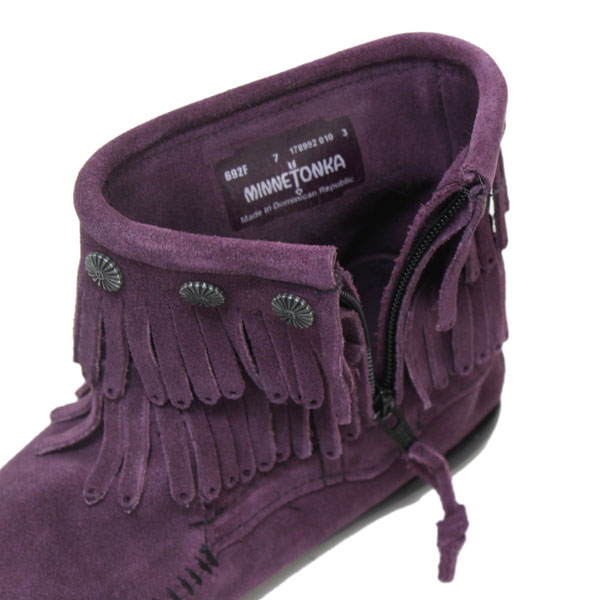 正規取扱店 MINNETONKA(ミネトンカ) Double Fringe Side Zip Boot(ダブルフリンジ サイドジップブーツ) #692F PLUM レディース MT233