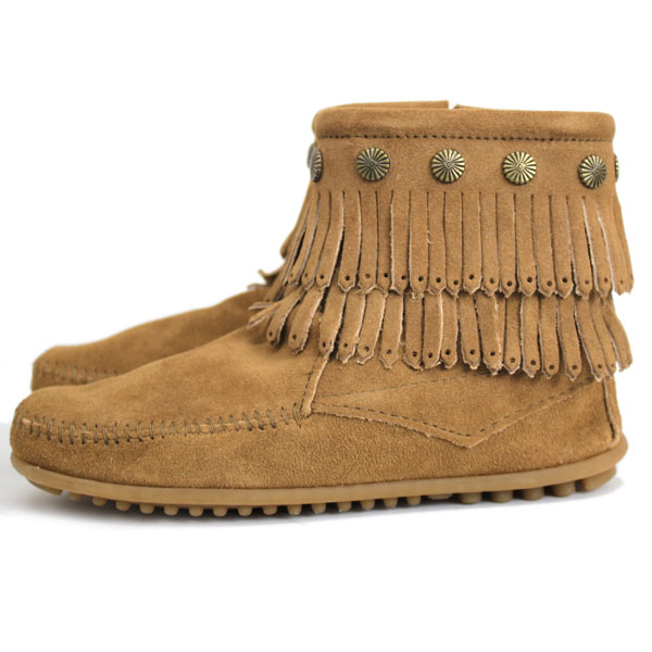 正規取扱店 MINNETONKA(ミネトンカ)Double Fringe Side Zip Boot(ダブルフリンジ サイドジップブーツ)#697T TAUPE レディース MT018