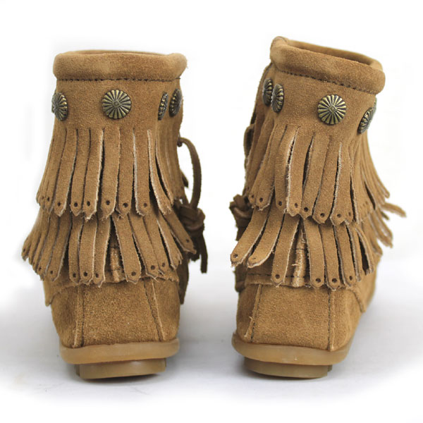 正規取扱店 MINNETONKA(ミネトンカ)Double Fringe Side Zip Boot(ダブルフリンジ サイドジップブーツ)#697T TAUPE レディース MT018
