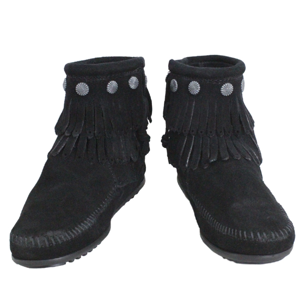 正規取扱店 MINNETONKA(ミネトンカ)Double Fringe Side Zip Boot(ダブルフリンジ サイドジップブーツ)#699 BLACK レディース MT017