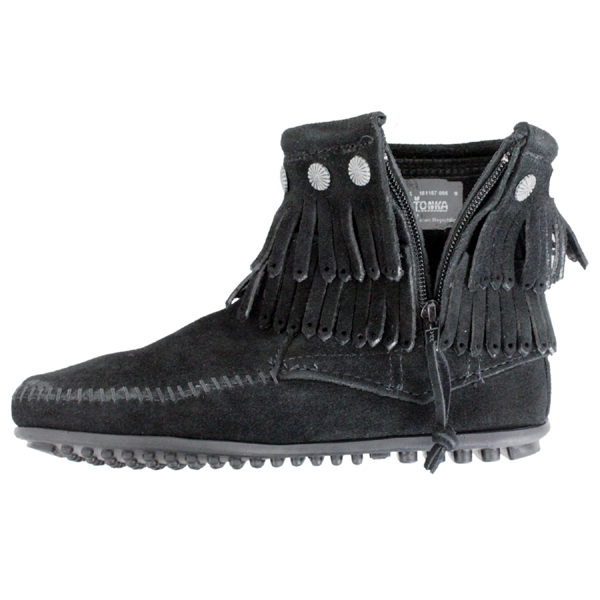 正規取扱店 MINNETONKA(ミネトンカ)Double Fringe Side Zip Boot(ダブルフリンジ サイドジップブーツ)#699 BLACK レディース MT017