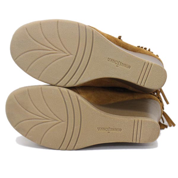 正規取扱店 MINNETONKA(ミネトンカ) Lace-up Fringe Ankle Wedge Boot(ウェッジブーツ) #84022 BROWN レディース MT242