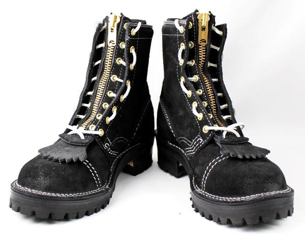 Wesco Jobmaster Black Rough Out,8height,#100sole,Toe Cap,Doule Mid Sole,All White Stitching,Lace in Zipper,WhiteShoeLace  JM36