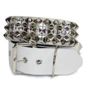 正規取扱店666 Studded Gear 666スタッデッドギア　3連ピラミッドスタッズベルト　ホワイトレザーxシルバースタッズ