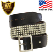 正規取扱店 HTC (Hollywood Trading Company) #14 5row 5連ピラミッド シルバースタッズ レザーベルト ブラックxシルバー アメリカ製