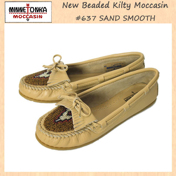 正規取扱店 MINNETONKA(ミネトンカ) New Beaded Kilty Moccasin(ニュービーディッドキルティモカシン)#637 SAND SMOOTH レディース MT036