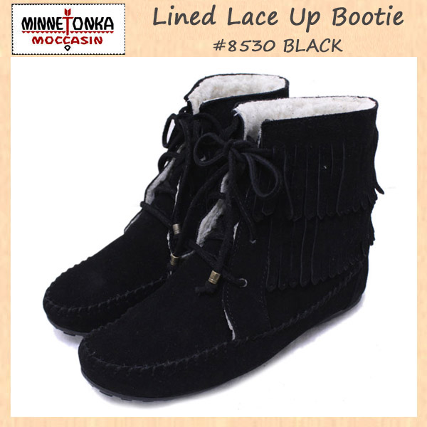 正規取扱店 MINNETONKA(ミネトンカ)Lined Lace Up Bootie(ラインドレースアップブーティ)#8530 BLACK レディース MT090