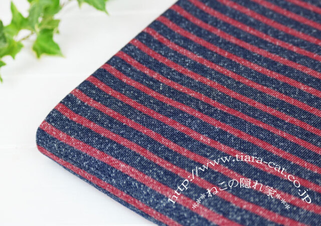 デニム風BD　デニム×赤　裏毛