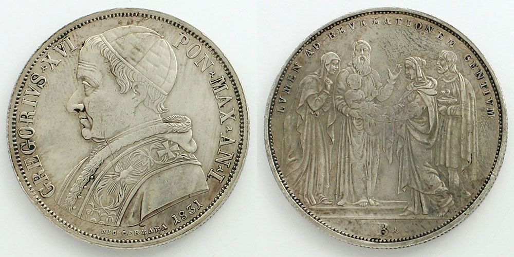 ローマ教皇領 1831 スクド銀貨 グレゴリウス16世/幼子イエスと聖人達