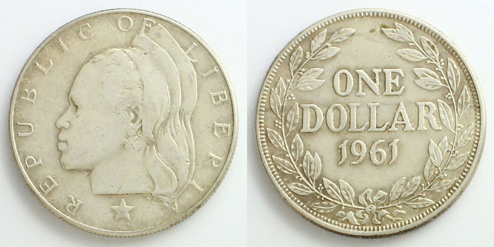 リベリア 1961 1ドル銀貨 アフリカ女性像