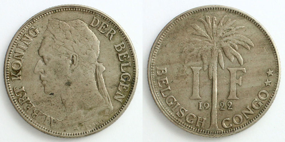 ベルギー領コンゴ 1922 1フラン アルベール1世