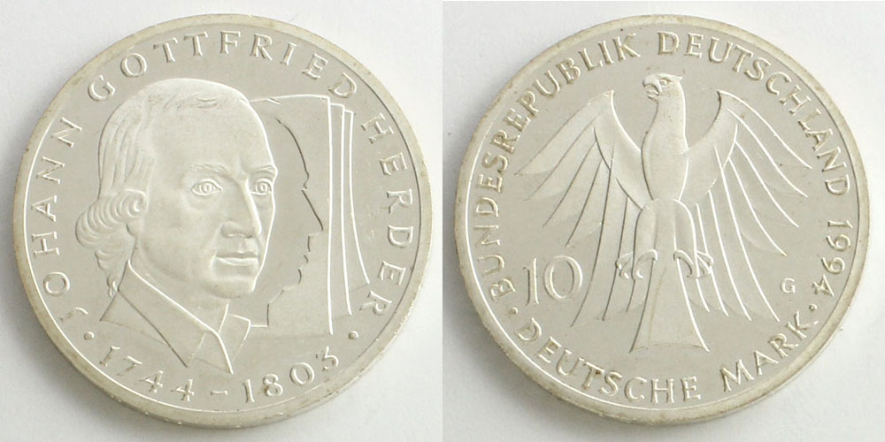 ドイツ 1994 10マルク銀貨 ヨハン・ゴットフリート・ヘルダー