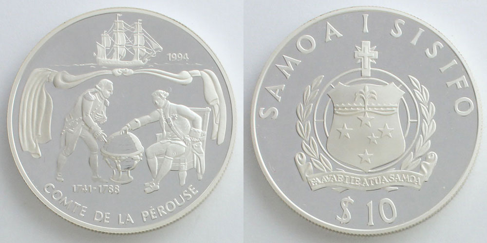 西サモア 1994 10タラ銀貨 ラ・ペルーズ伯&ルイ16世