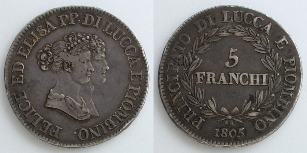 1805-1808年 ルッカ及びピオンビーノ公国 5フラン銀貨 コレクション