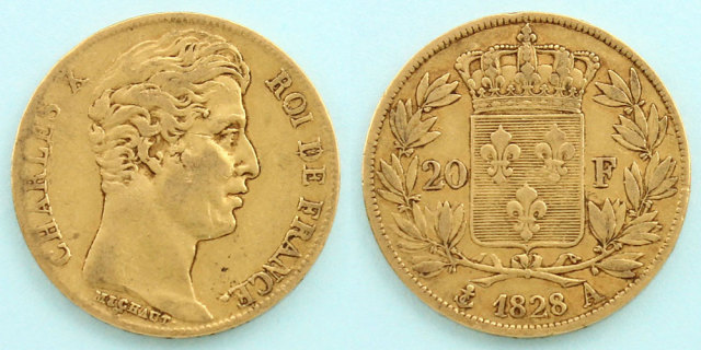 復古王政フランス 1828 20フラン シャルル10世/ブルボン王家紋章