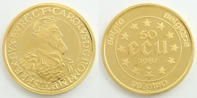 ベルギー 1987 50エキュ プルーフ金貨 カール5世