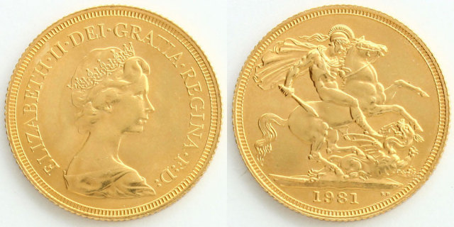 イギリス 1981 ソヴリン エリザベス2世/聖ジョージの竜退治