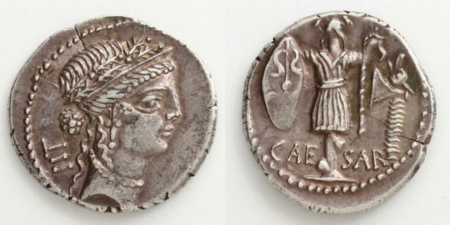 カエサル発行 クレメンティア女神/ガリアのトロフィー