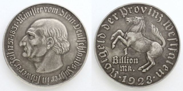 ドイツ ヴェストファーレン 1923 1兆マルク シュタイン/馬
