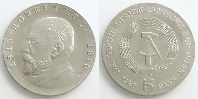 東ドイツ 1968 5マルク ロベルト・コッホ