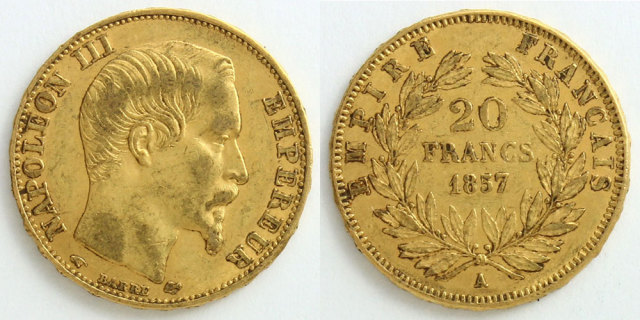 第二帝政フランス 1857 20フラン ナポレオン3世
