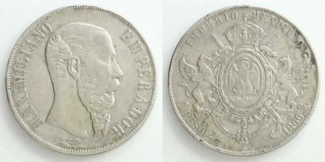 メキシコ帝国 1866 1ペソ銀貨 マクシミリアン1世