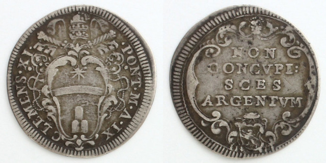 イタリア ローマ教皇領 1709 ジュリオ銀貨