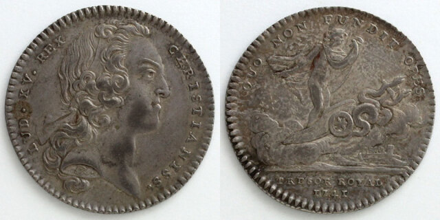 ブルボン朝フランス 1741 ジェトン銀貨 ルイ15世／蛇のビガに乗る