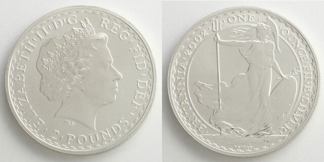 イギリス 2002 2ポンド銀貨 エリザベス2世／ブリタニア女神 