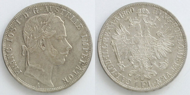 オーストリア帝国 1860 1フローリン銀貨 フランツ・ヨーゼフ1世