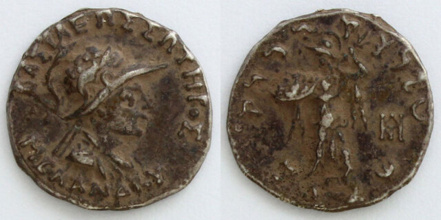 古代ギリシャ；バクトリア、メナンドロス王、ドラクマ銀貨